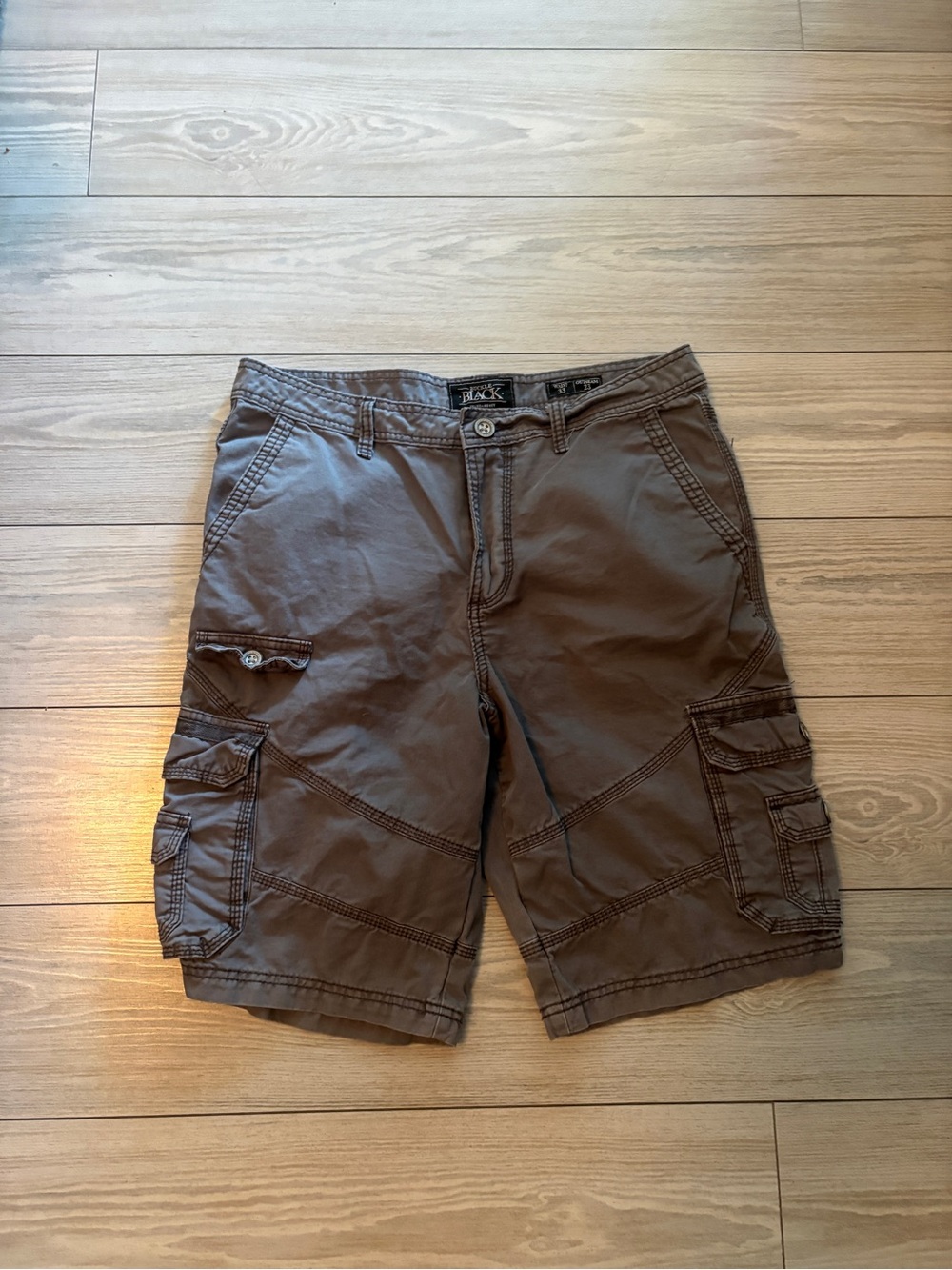 Buckle Men's Brown Cargo Shorts with Multiple Pockets